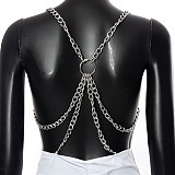 Euramerican Women Solid Color Casual Backless Chain Ruffle Condole Belt Bodycon Midi Dress FWB465
