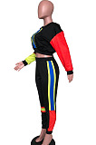 Hot Sales Stylish Woman Multicolor Patchwork Long Sleeve Crop Tops Jogger Pants Suit YX9148