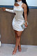 Elegant Hot Sales Hollow Out One Sleeve Bodycon Solid Color Party Mini Dress WP6085