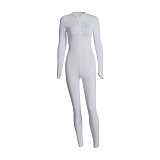 Women Pure Color Long Sleeve Zipper Bodycon Jumpsuits FWB20215-1