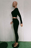 Fashion Casual Velvet Long Sleeve Round Neck Crop Tops Skinny Pants Plain Suit BN9315
