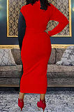 Euramerican Trendy Women Color Matching Long Bandage Midi Dress NL60104