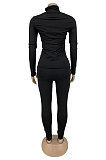 Wholesale Women Design Printed Long Sleeve High Neck Skinny Pants Solid Color Suit DN8655