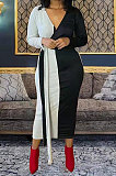 Euramerican Trendy Women Color Matching Long Bandage Midi Dress NL60104