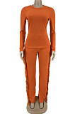 Hot Sales Stylish Women Knitting Long Sleeve Round Neck Tops Tassel Pants Slim Fitting Plain Suit DN8656