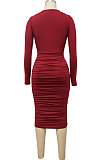 Women V Collar Knitting Hip Solid Color Sexy Ruffle Mini Dress MY10027