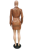 Wholesale Nigh Club Elastic PU Leather Long Sleeve Deep V Neck Slim Fitting Hip Dress BBN225 