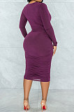 Women V Collar Knitting Hip Solid Color Sexy Ruffle Mini Dress MY10027