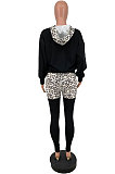Hot Sales Stylish Women Leopard Printed Patchwork Long Sleeve Hoodie Skinny Pants Casual Suit LY062 