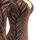 Euramerican Women Trendy Sexy V Collar Long Sleeve Mid Waist Bodycon Midi Dress XZ5378