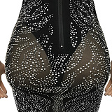 Fashion Sexy Condole Belt Bling Bling Perspectivity Mesh Spaghetti Zipper Backless Mini Dress XZ5380