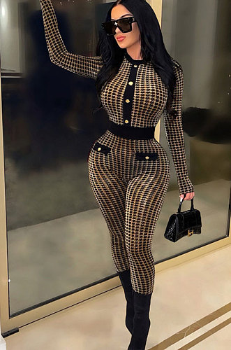 Sexy Buttons Long Sleeve High Waist Bodycon Jumpsuits SN390258