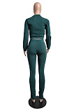 Women Fashion New Long Sleev Tops Slit Pants Slim Fitting Plain Suit LML285
