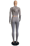Wholesale Simple Cotton Blend Long Sleeve Zipper Hoodie Bodycon Pants Solid Color Suit LML290