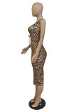 Night Club Sexy Oblique Shoulder Hollow Out Design Printed Collect Waist Bodycon Dress LWW9317