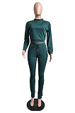 Women Fashion New Long Sleev Tops Slit Pants Slim Fitting Plain Suit LML285
