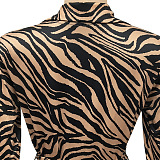 Women Fashion Stripe V Collar Single-Breasted Long Sleeve Split Bnadage Long T Shirt/Shirt Dress XZ5509