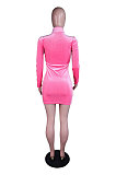 New Women Velvet Long Sleeve High Neck Hollow Out Slim Fitting Solid Color Hip Dress N9309 