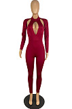 Hot Sales Stylish Cotton Blend Long Sleeve O Neck Hollow Out Zipper Bodycon Jumpsuits LWW9332