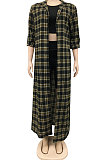 Women Trendy Plaid Cloak Long Sleeve Single-Breasted Turn-Down Collar Long Sleeve Outerwear XZ5519
