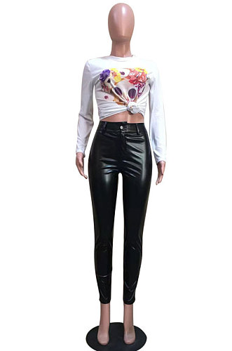 NEW Hot Sales Women Elestic PU Leather Skinny Pants  D8475 