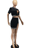 Euramerican Women Trendy Ribber Baseball Uniform Skirts Sets AA5297