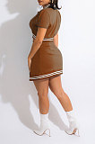 Euramerican Women Trendy Ribber Baseball Uniform Skirts Sets AA5297