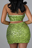 Fashion Sexy Halter Neck Bandage Backless Sequins Skirts Sets CCY9459