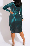 Euramerican Sexy Cross Drawsting Long Sleeve Deep V Collar Hip Solid Color Split Tight Mini Dress WMZ2696