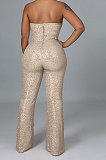 Sexy Strapless V Collar Sequins Off Shoulder Wide Leg Jumpsuits CCY9478