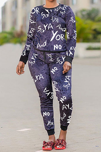 Letters Printing Long Sleeve Fashion Casual Plus Pants Sets EF20863