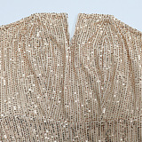 Sexy Strapless V Collar Sequins Off Shoulder Wide Leg Jumpsuits CCY9478