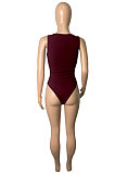 Women Solid Color Hollow Out Tight Sexy Bodysuit Q8015