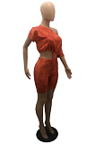 Simple Women Pure Color Off Shoulder Short Sleeve Crop Tops High Waist Shorts Casual Suit WPH009