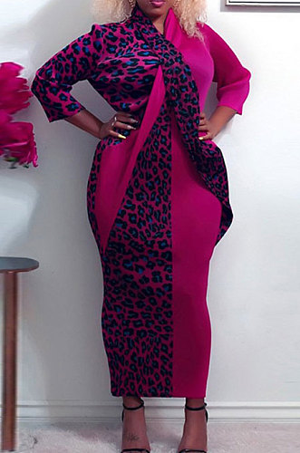 Euramerican Women Trendy Sexy Casual Leopard Hip Skinny Plus Long Dress CCY1851