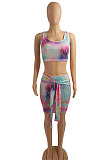 Hot Sales New Women Tie Dye Printed Crop Tank High Waist Bandage Hip Skirts Fashiion Suit WP007