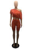 Simple Women Pure Color Off Shoulder Short Sleeve Crop Tops High Waist Shorts Casual Suit WPH009
