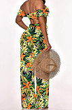 Women Strapless Printing Tied Stringy Selvedge Mid Waist Long Pants Sets Q8010