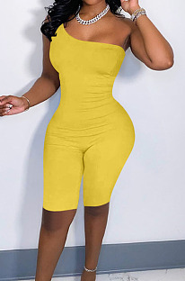 NEW Wholesale Women Oblique Shoulder Slim Fitting Solid Color Fashion Romper Shorts WHP008