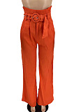 Wholesale Fashion Pure Color High Waist With Beltband Wide Leg Pants AMX6071