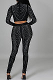 Euramerican Fashion Sexy Solid Color Halter Neck Long Sleeve Hollow Out Pants Sets CCY9516