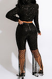 Euramerican Women Fashion Sequins Short Tops Casual Net Cloth Spliced Shorts Sets CCY9503
