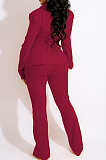 Hot Sales Stylish Women Long Sleeve V Neck Bandage Tops Wide Leg Pants Solid Color Businss Suit AMX6070