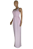 Women New Arrivals Summer Sleeveless Round Neck Solid Color Elegant Long Dress E8657