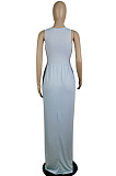 Women New Arrivals Summer Sleeveless Round Neck Solid Color Elegant Long Dress E8657