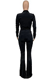 Wholesale New Women Velvet Long Sleeve Lapel Neck Front Botton Cardigan Tops Flare Pants Fashion Suit AMX6072