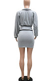 Euramerican Pure Color Fashion Zipper Short Coat Irregular Skirts Sets CCY9527