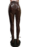 Hot Sales Stylity Women Bandage Sexy Slit Leather Pants F88413