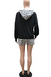 Trendy Casual Simplee Leopard Hoodie Top Shorts Sets CCY9532