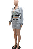 Euramerican Pure Color Fashion Zipper Short Coat Irregular Skirts Sets CCY9527